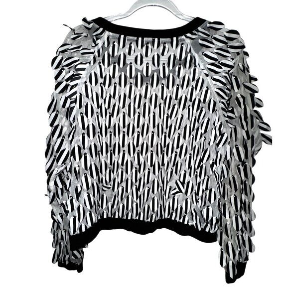 Funky Y2K Black & White Fringe 3D Geometric Shirt Top Blouse By Hommage Medium - Picture 2 of 6